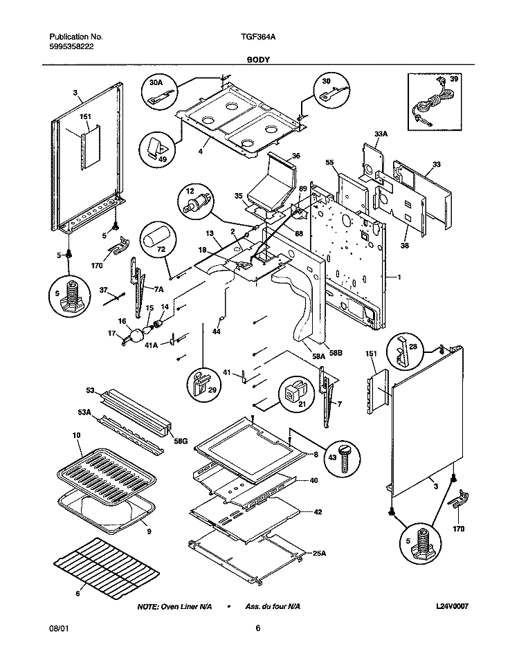 BODY Diagram and Parts List for  Tappan Range