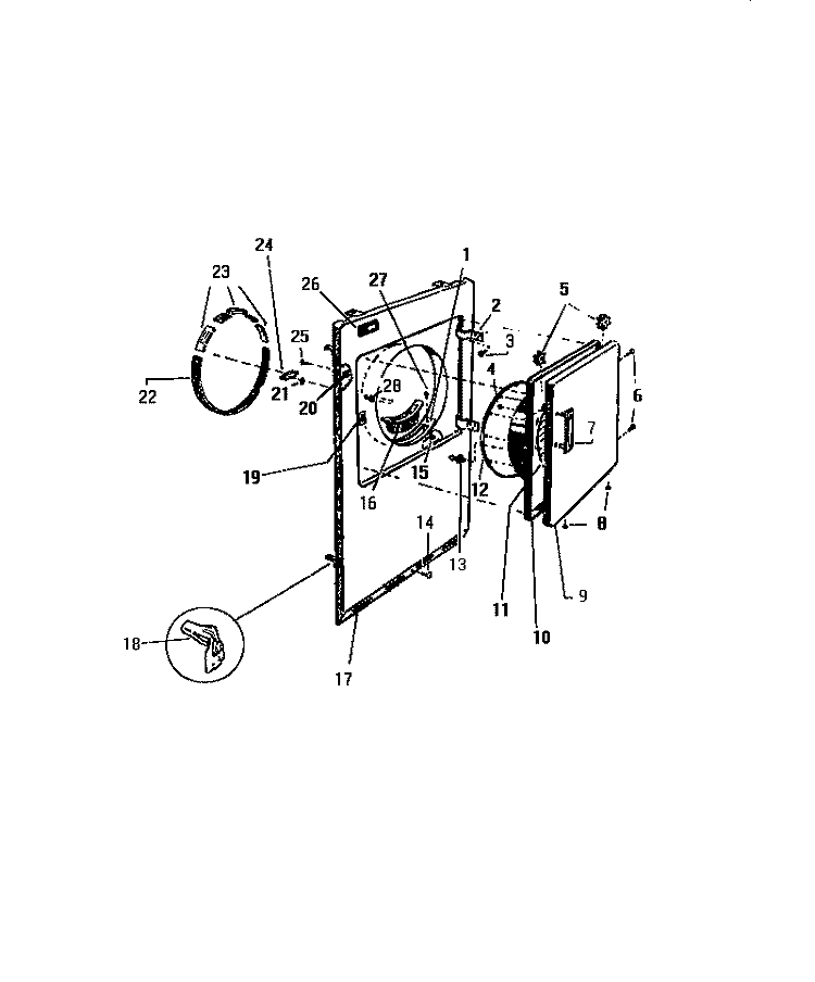 FRONT PANEL, DOOR Diagram and Parts List for DE661JDD1  Frigidaire Dryer