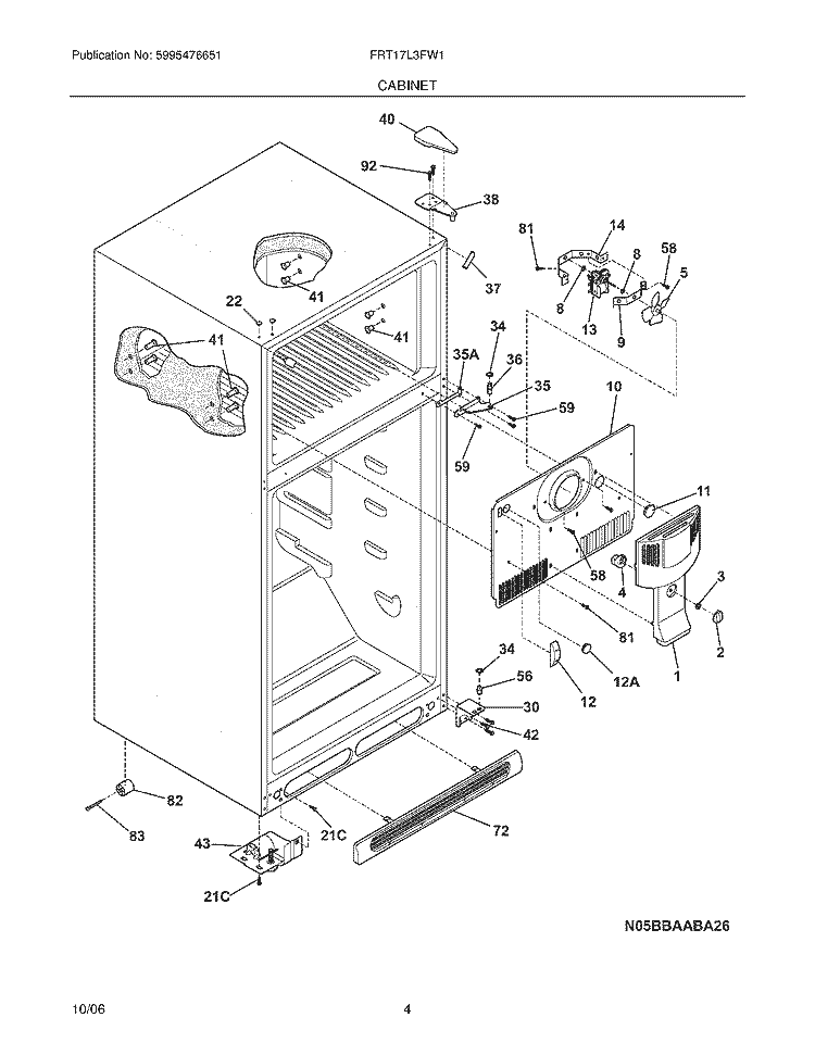CABINET Diagram and Parts List for FRT17L3FW1  Frigidaire Refrigerator