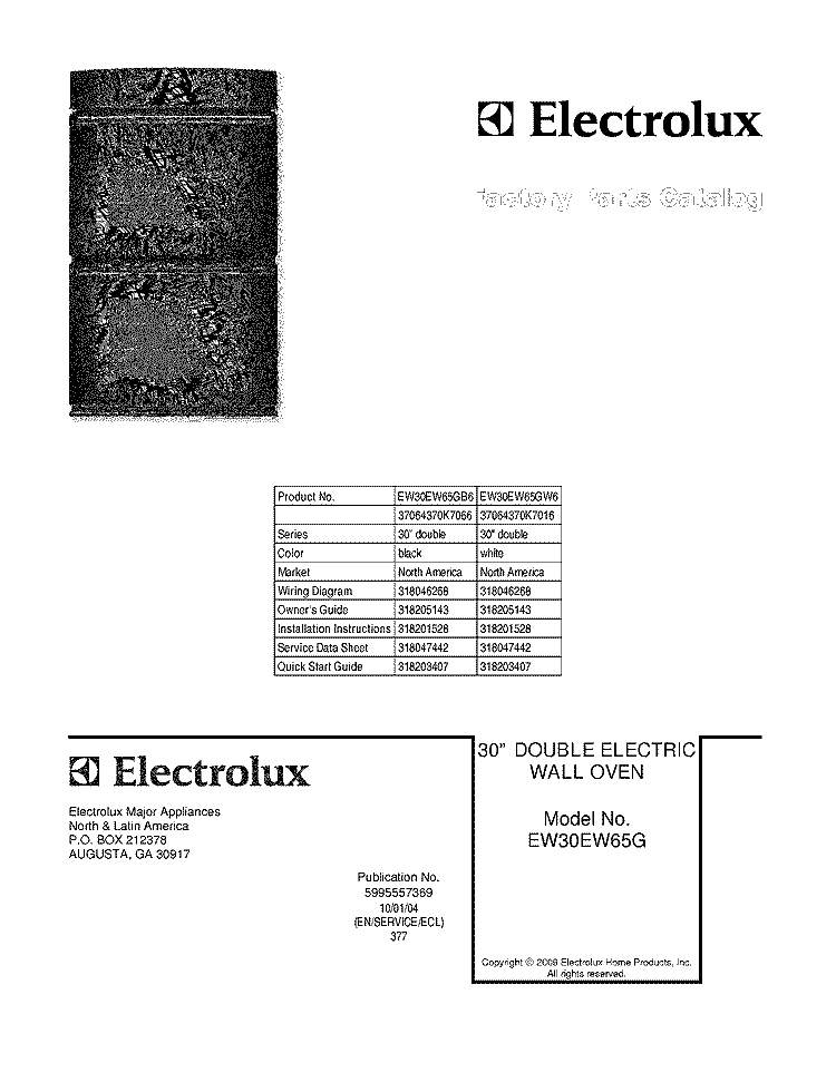 COVER Diagram and Parts List for  Electrolux Range