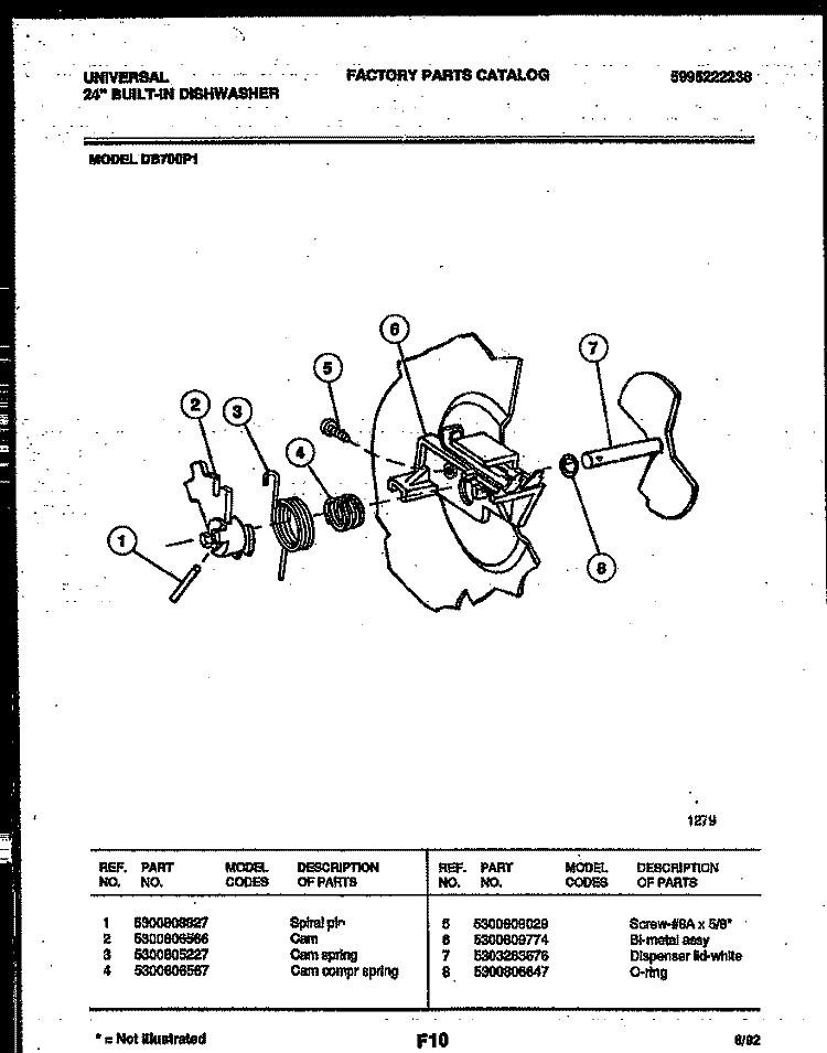 CAM Diagram and Parts List for  Frigidaire Dishwasher