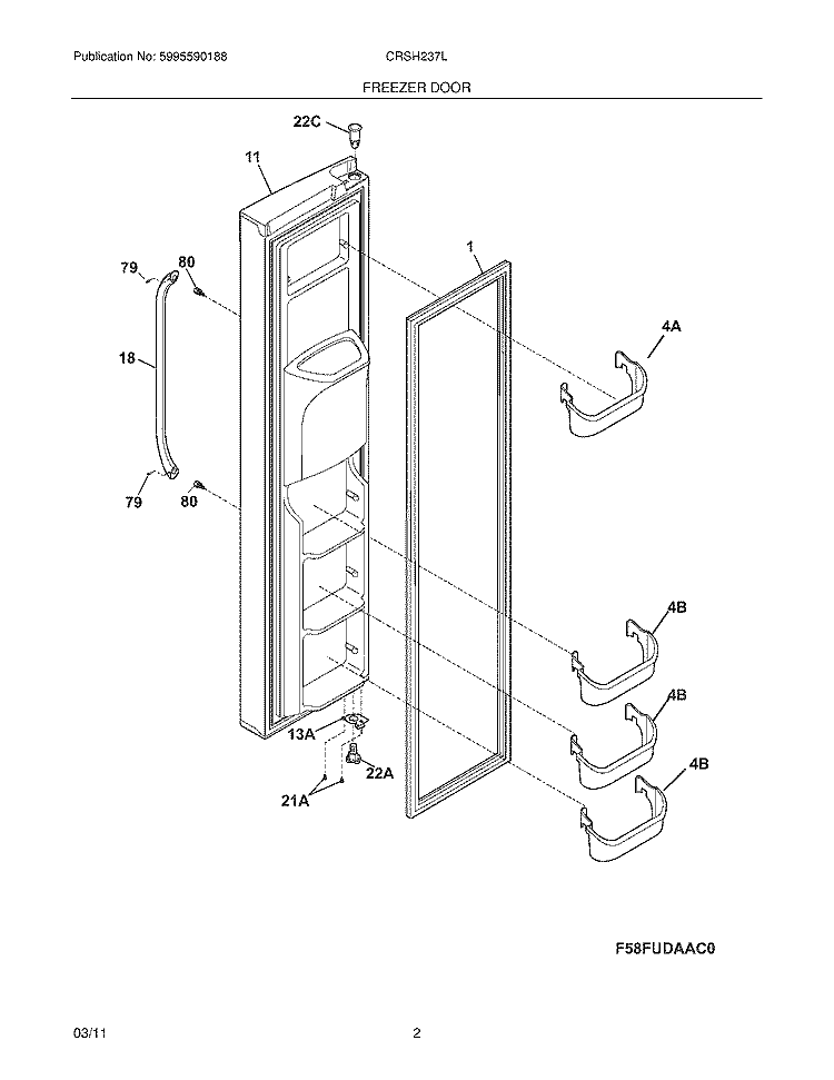 FREEZER DOOR Diagram and Parts List for  Frigidaire Refrigerator