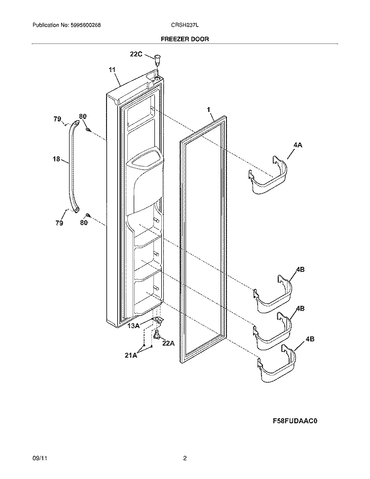 FREEZER DOOR Diagram and Parts List for  Frigidaire Refrigerator