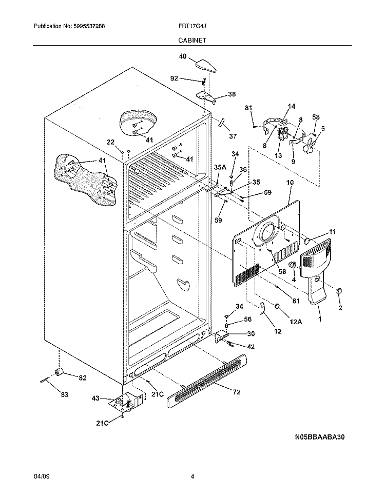 CABINET Diagram and Parts List for FRT17G4JQ4  Frigidaire Refrigerator