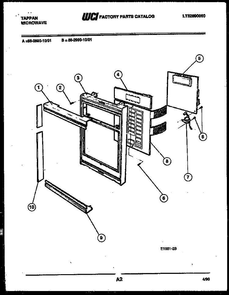 CONTROL PANEL Diagram and Parts List for  Tappan Microwave