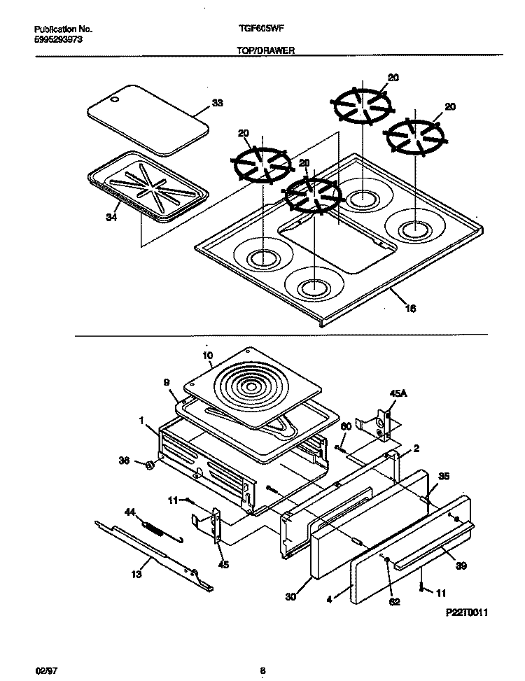 TOP / DRAWER Diagram and Parts List for  Tappan Range