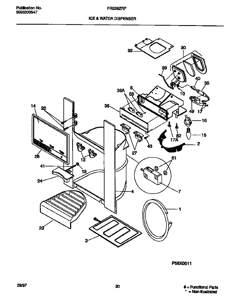 ICE & WATER DISPENSER Diagram and Parts List for  Frigidaire Refrigerator