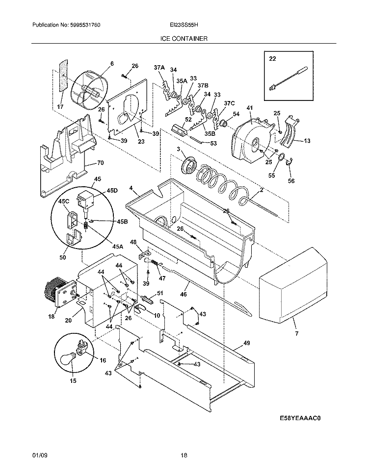 ICE CONTAINER Diagram and Parts List for  Electrolux Refrigerator