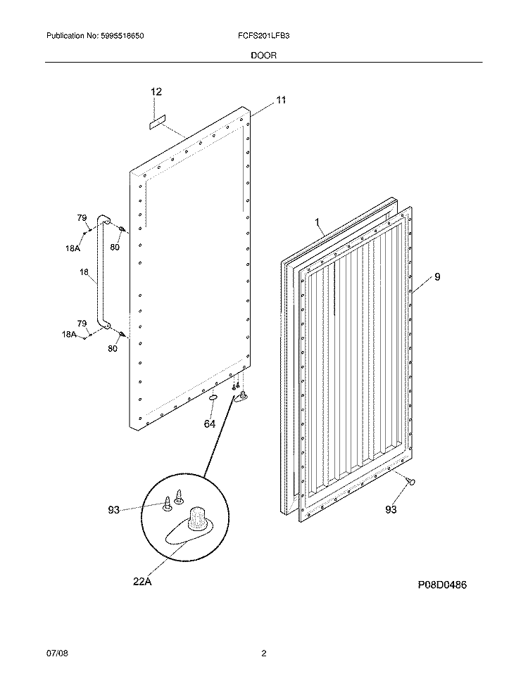 DOOR Diagram and Parts List for  Frigidaire