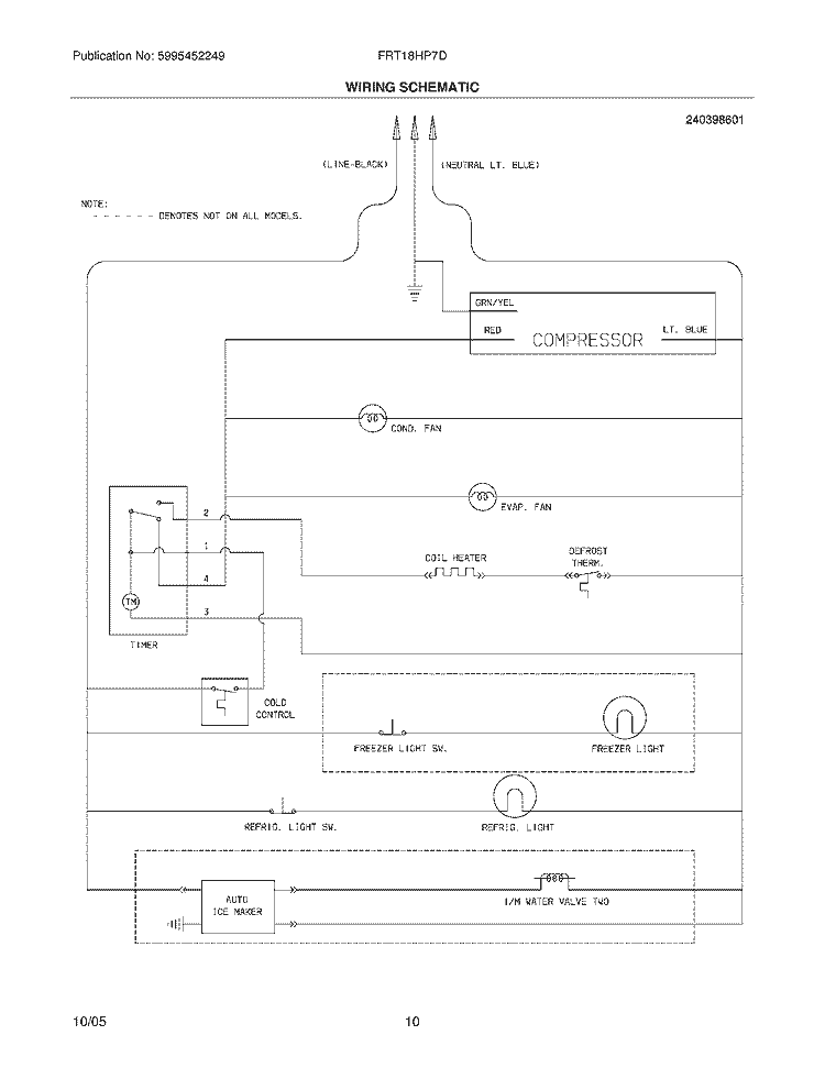 WIRING SCHEMATIC Diagram and Parts List for  Frigidaire Refrigerator