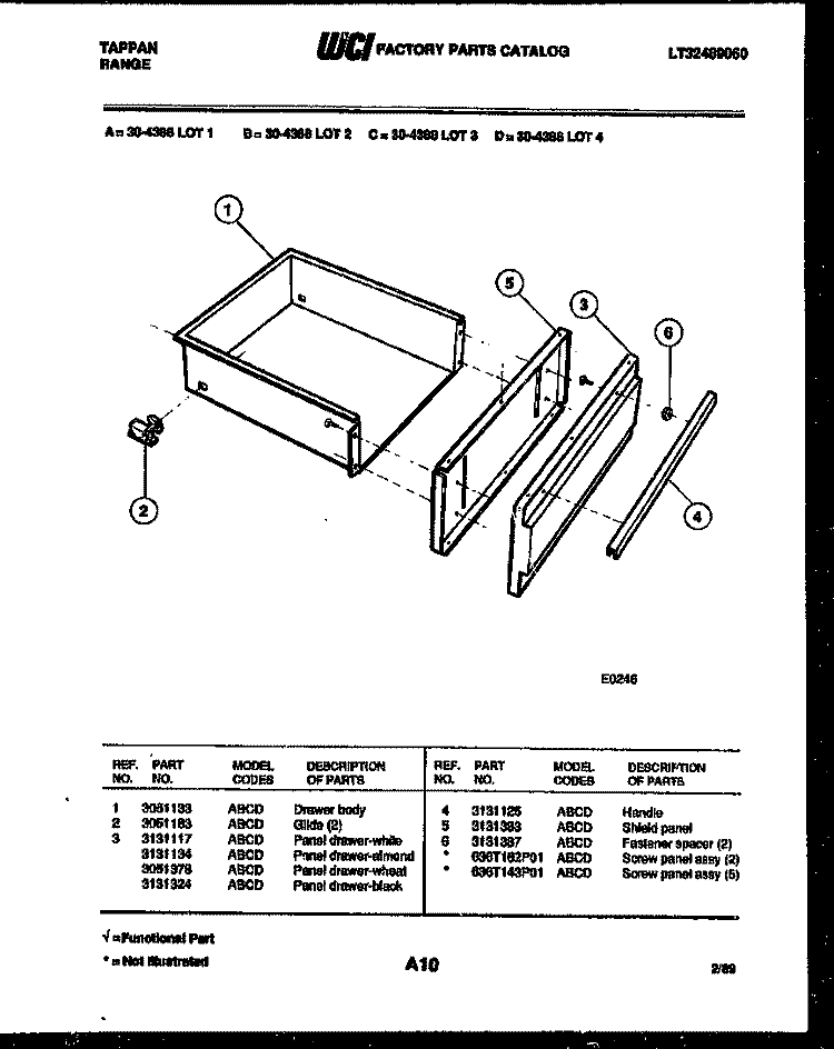 DRAWER PARTS Diagram and Parts List for  Tappan Range