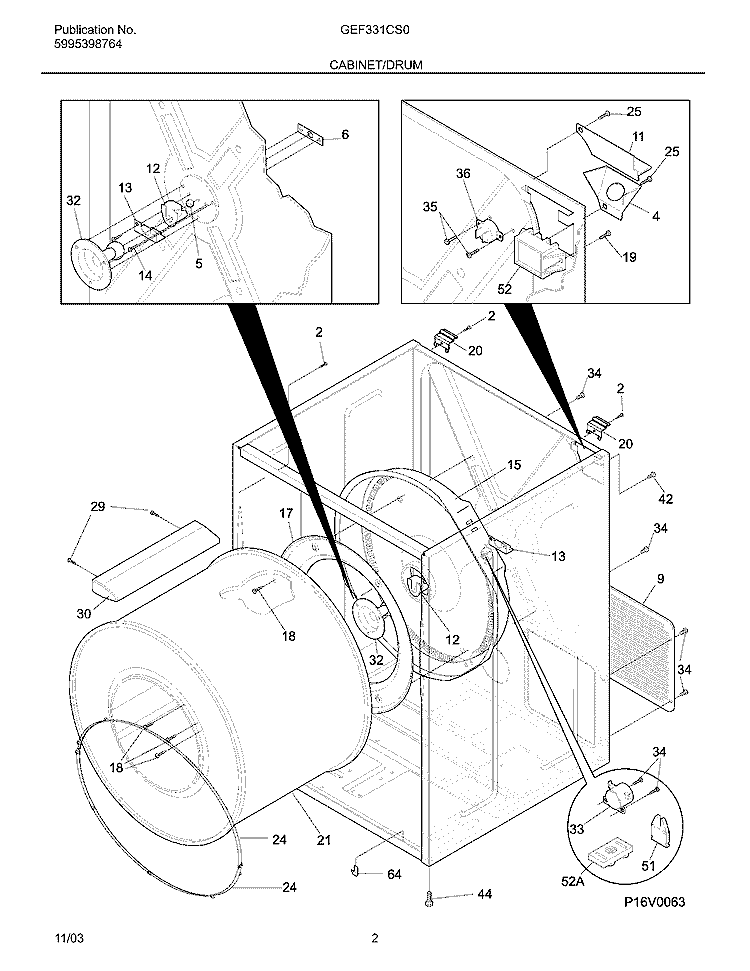CABINET / DRUM Diagram and Parts List for  Gibson Dryer