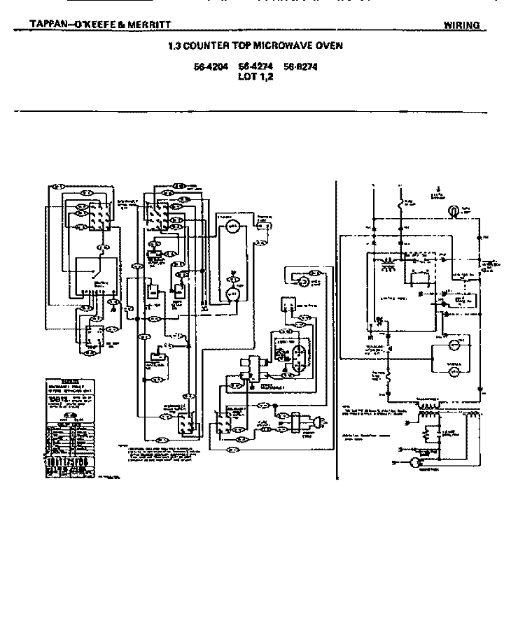 WIRING Diagram and Parts List for  Tappan Microwave