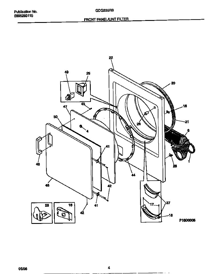 FRONT PANEL / LINT FILTER Diagram and Parts List for GDG336RBW2  Gibson Dryer