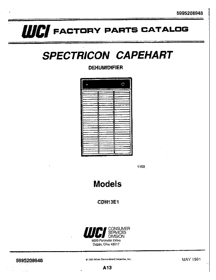 COVER Diagram and Parts List for  Frigidaire Dehumidifier