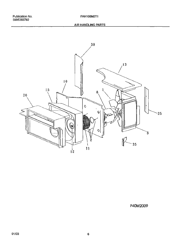AIR HANDLING PARTS Diagram and Parts List for  Frigidaire Air Conditioner
