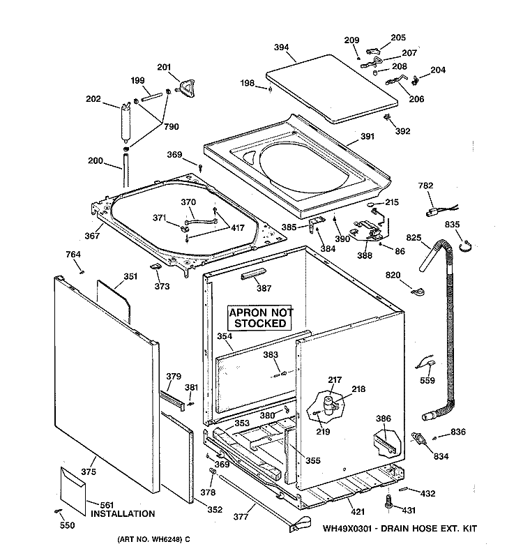 CABINET, COVER & FRONT PANEL Diagram and Parts List for  General Electric Washer