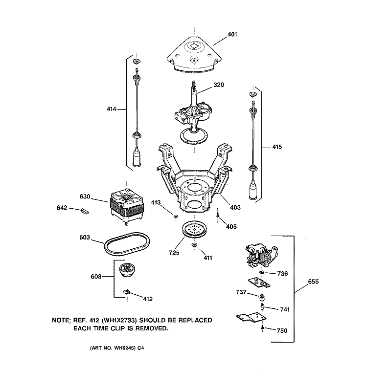 SUSPENSION, PUMP & DRIVE COMPONENTS Diagram and Parts List for  General Electric Washer