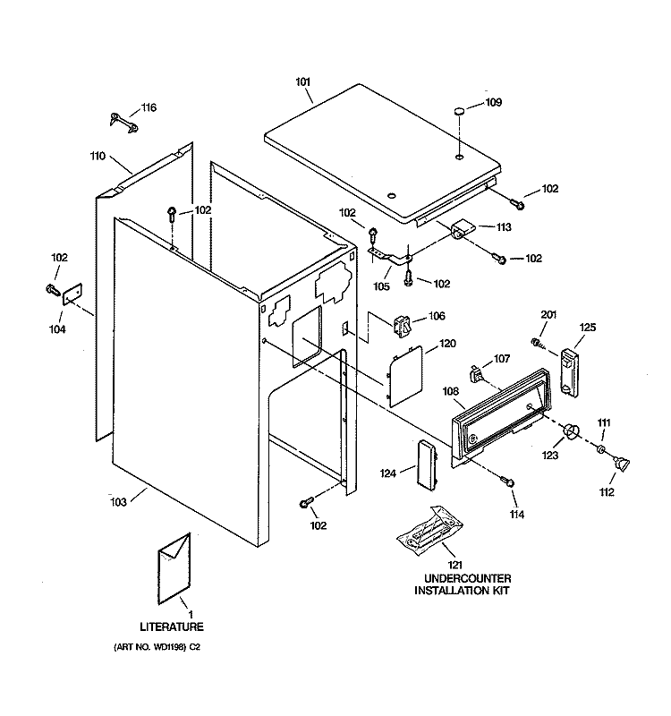 CABINET Diagram and Parts List for  General Electric Trash Compactor