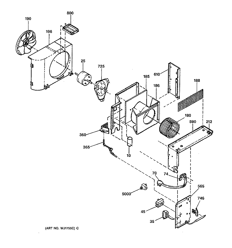 CHASSIS ASSEMBLY Diagram and Parts List for AVP12AAW1  General Electric Air Conditioner