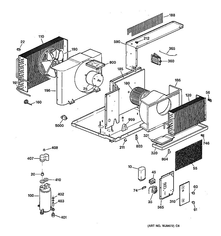 CHASSIS & REFRIGERANT ASSEMBLY Diagram and Parts List for AVP18DAV3  General Electric Air Conditioner