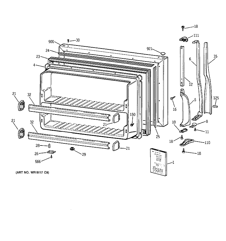 FREEZER DOOR Diagram and Parts List for  Hotpoint Refrigerator