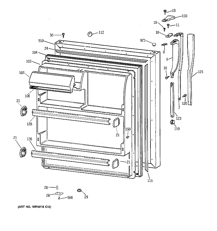 FRESH FOOD DOOR Diagram and Parts List for MTX18EAZARAA  General Electric Refrigerator