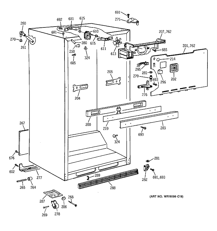 CABINET PARTS Diagram and Parts List for MTX18EAZARAA  General Electric Refrigerator