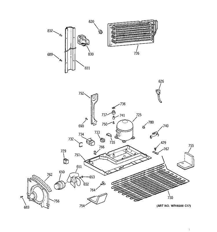 UNIT PARTS Diagram and Parts List for MTX18EAZARAA  General Electric Refrigerator