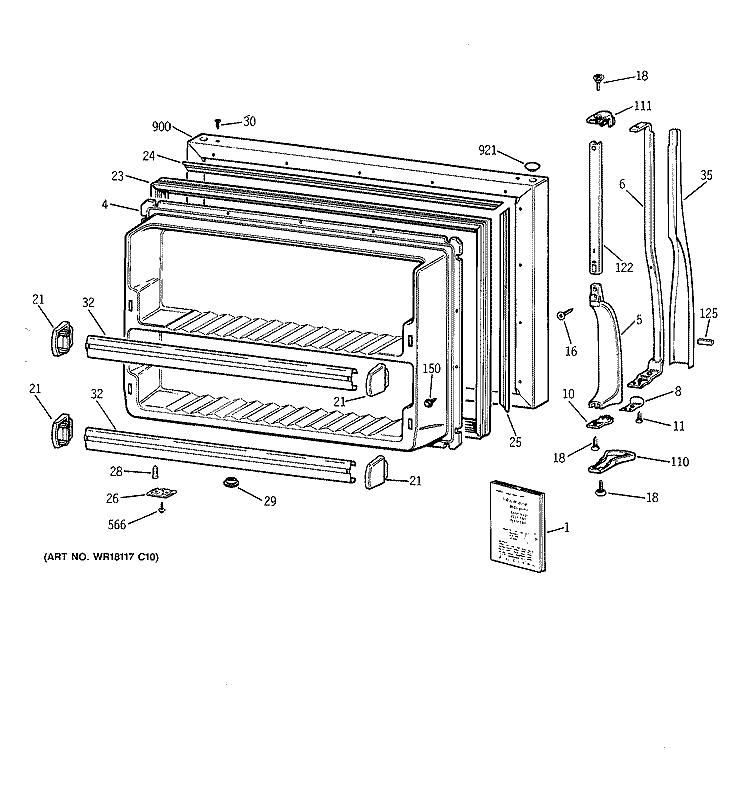 FREEZER DOOR Diagram and Parts List for MTX21EAZBRWW  General Electric Refrigerator