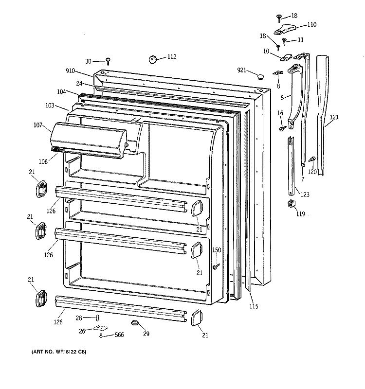 FRESH FOOD DOOR Diagram and Parts List for MTX21EAZBRWW  General Electric Refrigerator