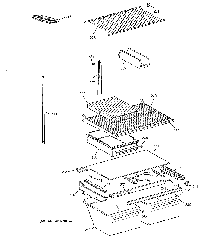 SHELF PARTS Diagram and Parts List for MTX21EAZBRWW  General Electric Refrigerator