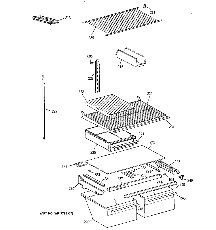 SHELF PARTS Diagram and Parts List for MTX21EAZHRWW  General Electric Refrigerator