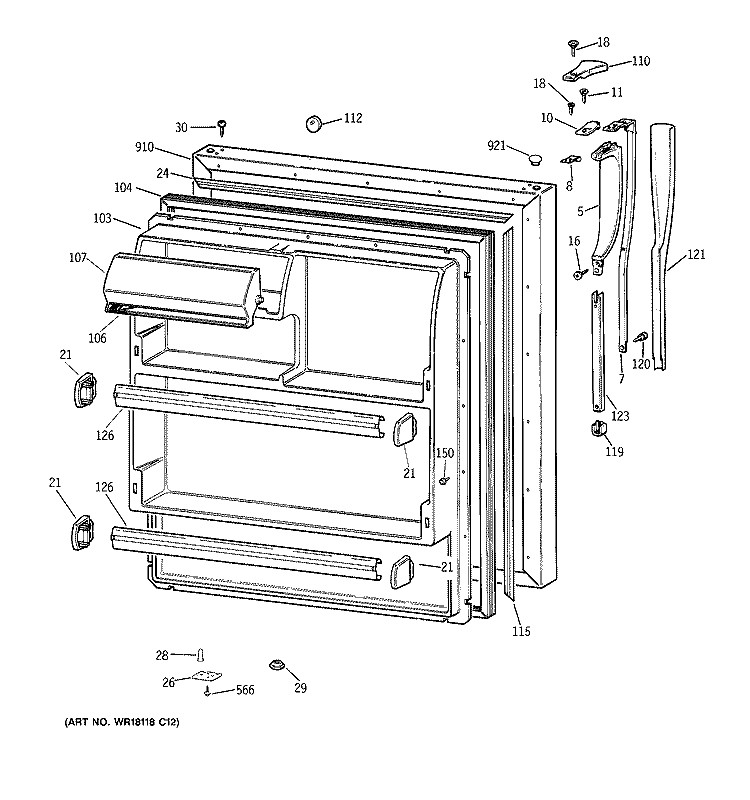 FRESH FOOD DOOR Diagram and Parts List for MTX18EAZCRAA  General Electric Refrigerator