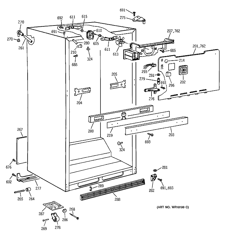 CABINET PARTS Diagram and Parts List for MTX18EAZCRAA  General Electric Refrigerator