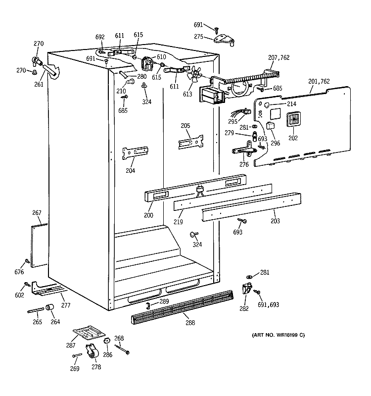 CABINET PARTS Diagram and Parts List for MTX18EAZKRAA  General Electric Refrigerator