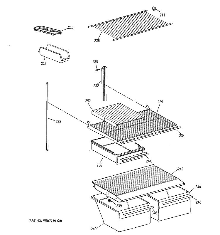 SHELF PARTS Diagram and Parts List for MTX18EAZLRAA  General Electric Refrigerator