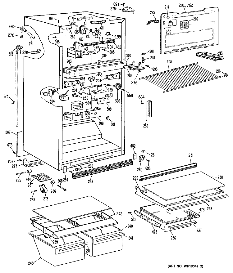 Section Diagram and Parts List for  General Electric Refrigerator