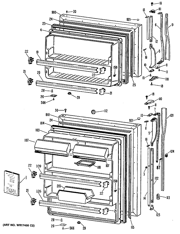 Section Diagram and Parts List for  General Electric Refrigerator