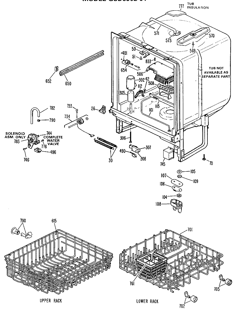 Section Diagram and Parts List for GSD650L-01  General Electric Dishwasher