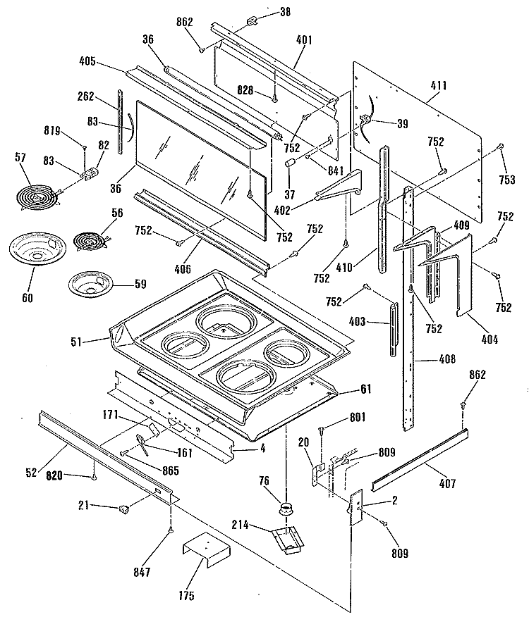 Section Diagram and Parts List for  General Electric Microwave Oven Combo