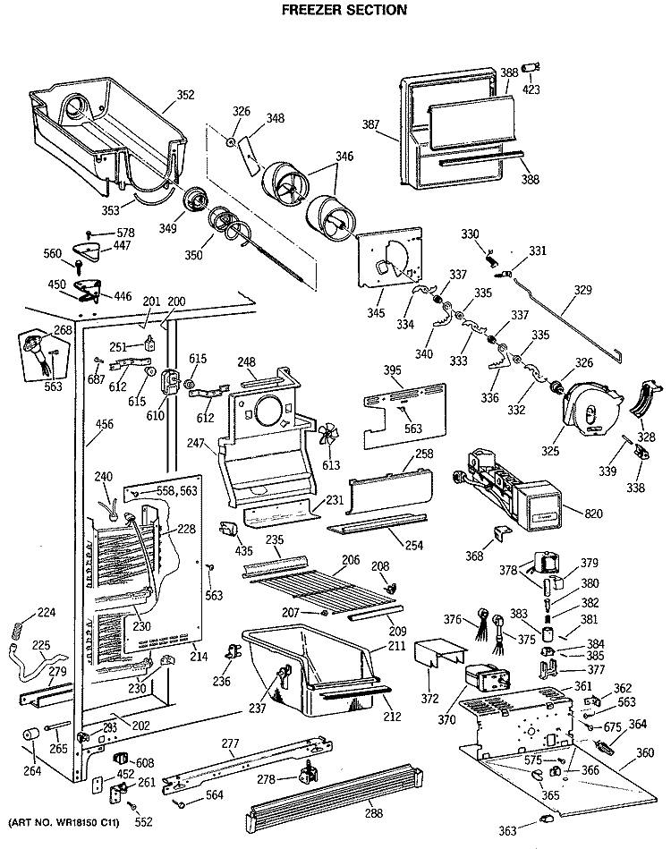 FREEZER SECTION Diagram and Parts List for  General Electric Refrigerator