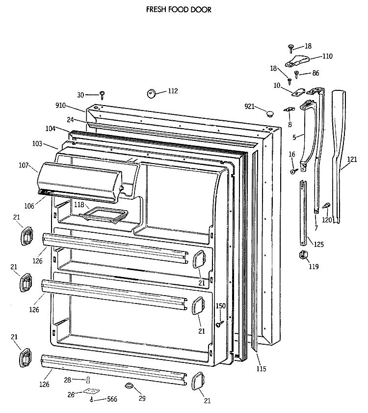 FRESH FOOD DOOR Diagram and Parts List for  Hotpoint Refrigerator