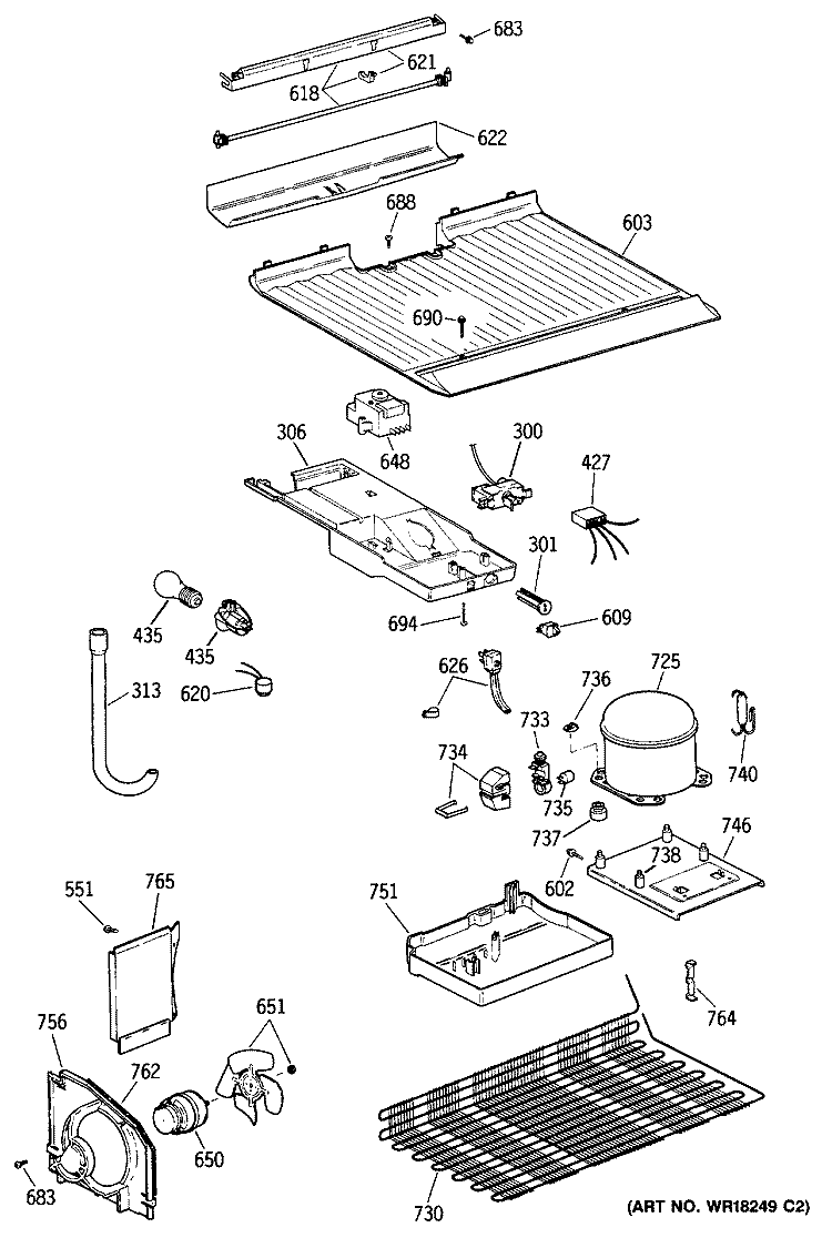 Section Diagram and Parts List for  Hotpoint Refrigerator