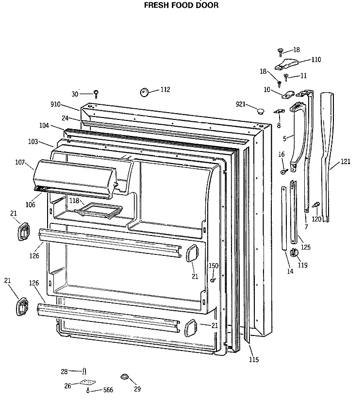 FRESH FOOD DOOR Diagram and Parts List for  General Electric Refrigerator