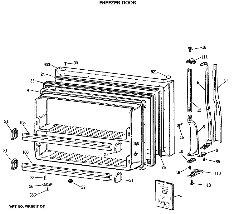 FREEZER DOOR Diagram and Parts List for MTX18GASGRAD  General Electric Refrigerator