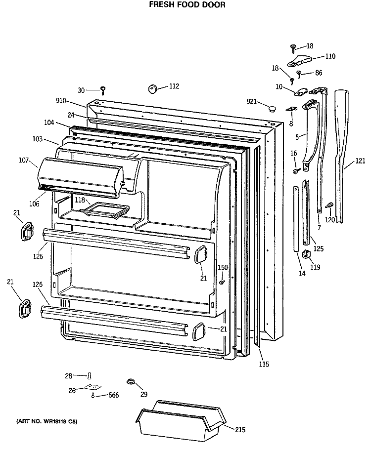 FRESH FOOD DOOR Diagram and Parts List for MTX18GASGRAD  General Electric Refrigerator