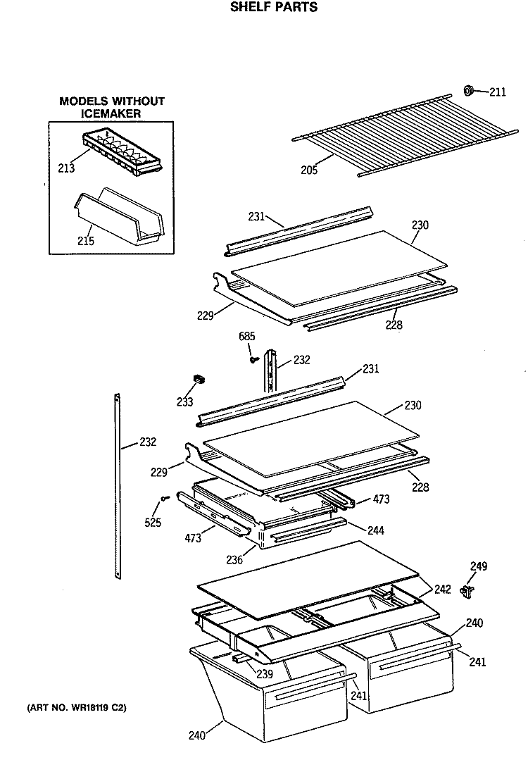 SHELF PARTS Diagram and Parts List for MTX18GASGRAD  General Electric Refrigerator