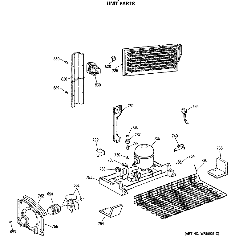 UNIT PARTS Diagram and Parts List for MTX18GASGRAD  General Electric Refrigerator