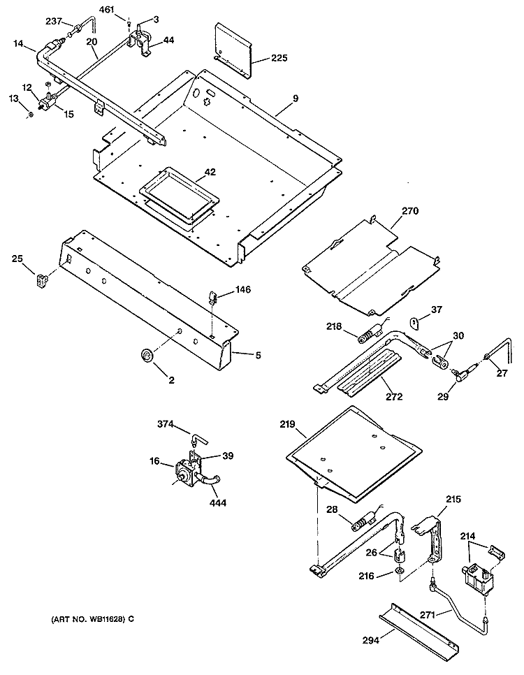 Section Diagram and Parts List for  General Electric Range